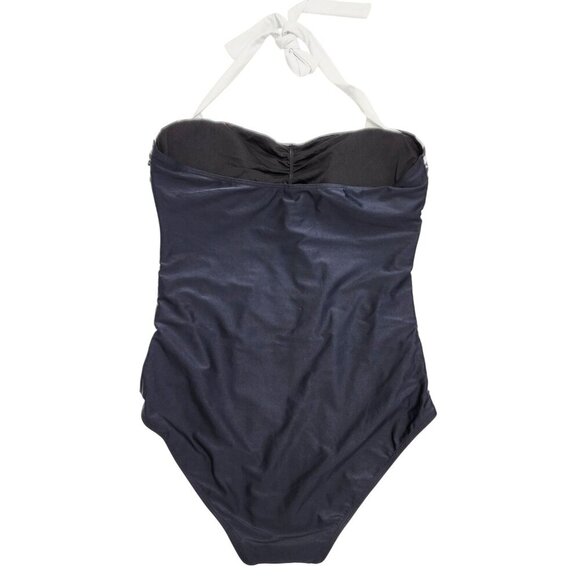 Black & White Womens Striped Halter Neck One-Piece Swimsuit Size XL - Picture 2 of 5